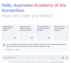 The homepage of Google's generative AI Gemini.