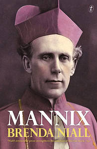 The cover of Mannix, a non-fiction novel by Brenda Niall, features a portrait of Archbishop Mannix, which has been recolourised to bring out the purple in his cassack and headware.