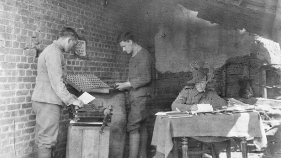 Photo of soldiers writing in the Great War
