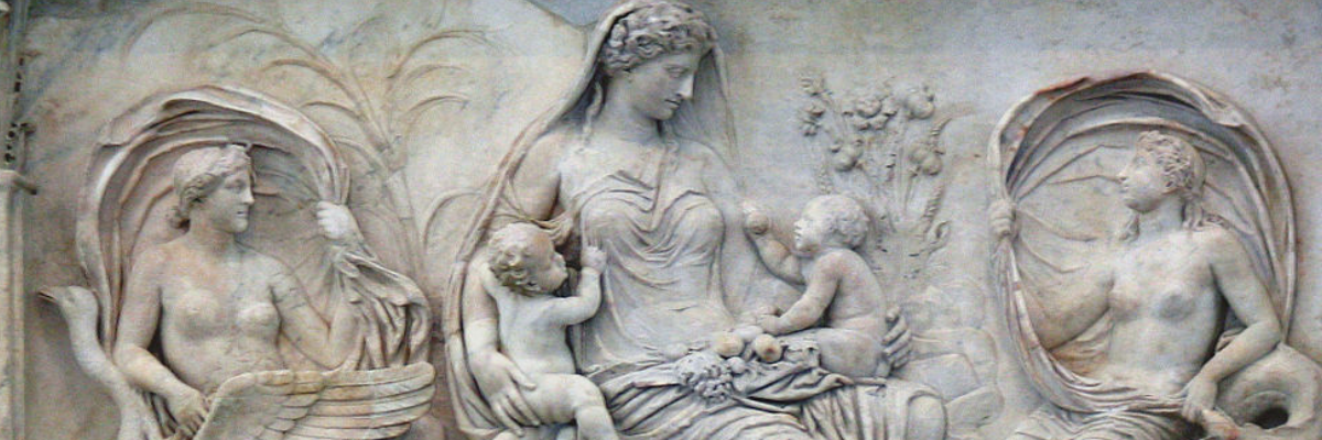 Ancient roman sculpture featuring mothers and their infants 