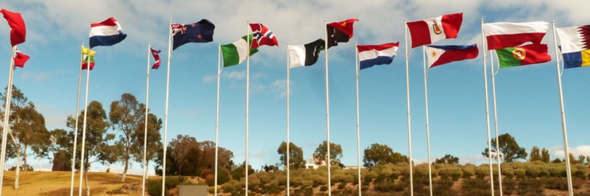 Row of flags from around the world 