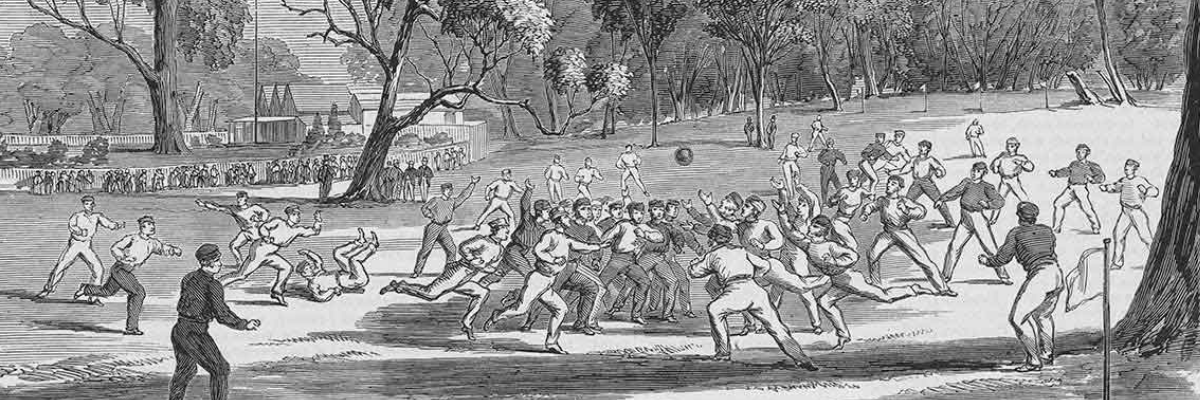 A sketch of a turn of the century football match 