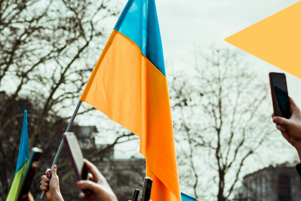 a ukrainian flag at a protest