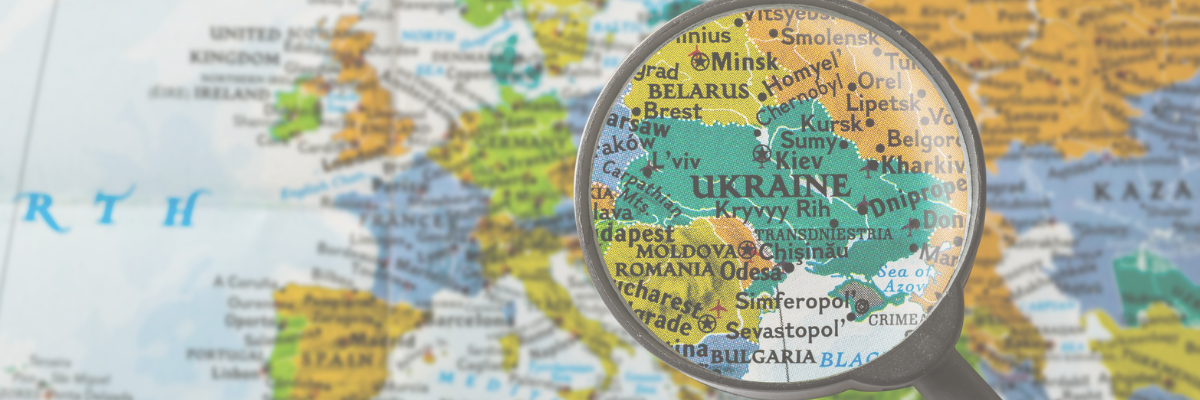 Map of Ukraine with a magnifying glass over the map